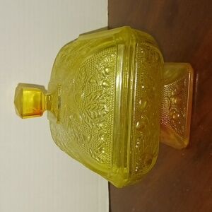 Indiana Glass Amerina Square Candy Dish MCM Gold & Orange